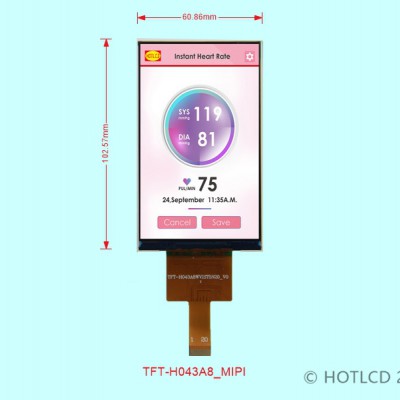 4.3寸TFT竖屏MIPI接口480*800分辨率