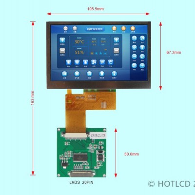 LVDS接口4.3寸TFT横屏800*480分辨率