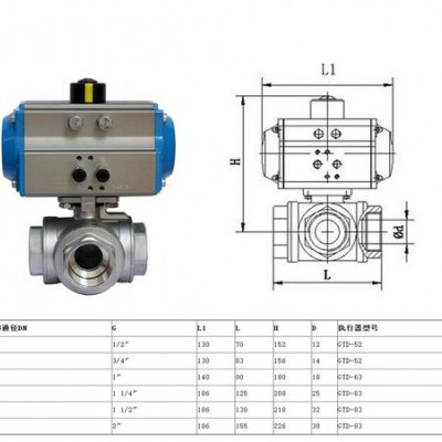气动三通球阀厂家 内螺纹气动三通球阀