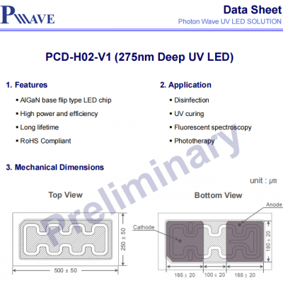 PW深紫外PCD-H02-V1UVC芯片5mW275nm