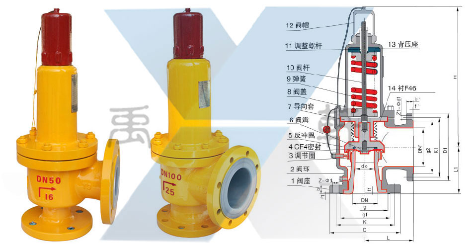 A42F46-16C-DN25衬四氟安全阀(图1)