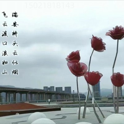 建德城市夜景雕塑 玫瑰花不锈钢雕塑 花朵雕塑